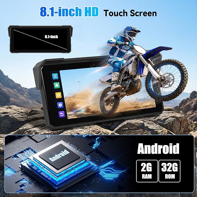 Android CarPlay Screen for Motorcycle, 8.1 inch IPS Portable Wireless Carplay/Android Auto Waterproof Portable Radio GPS Display for Motorbike with Built-in GPS Navigation Bluetooth