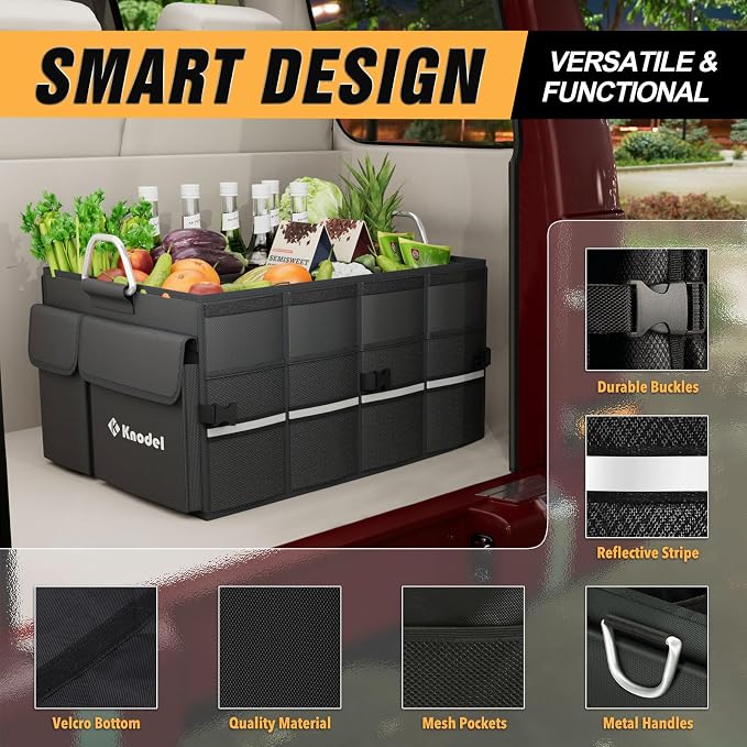 K KNODEL Large Car Trash Can with Heavy Duty Trunk Storage Organizer, Trunk Organizer, Car Organizer with Lid, Large
