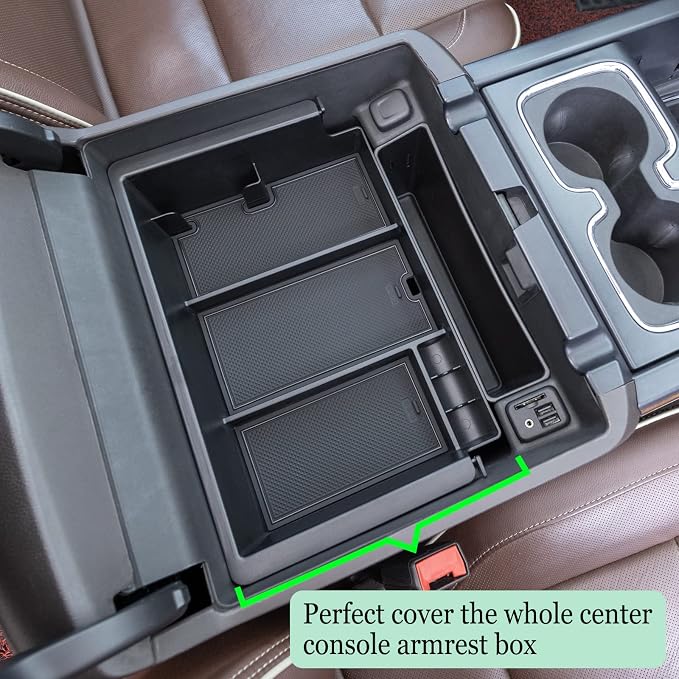 JKCOVER Center Console Organizer Tray and Compartment Cover Compatible with 2014 2015 2016 2017 2018 2019 Sierra 1500 2500HD 3500HD Denali Silverado Secret Pocket Lid Hidden Tray Accessories(Black)