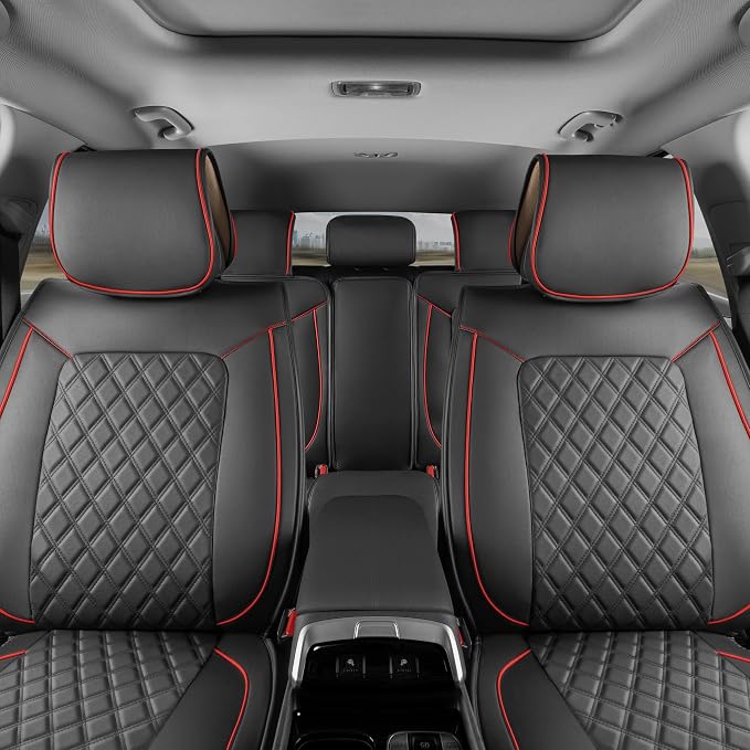 MotorBox Prestige Faux Leather Seat Covers Full Set' Semi-Universal Fit for Cars, Trucks & SUVs - Napa Style 2 Front Seat Covers + Rear Bench' Durable Interior Protector, Easy Install