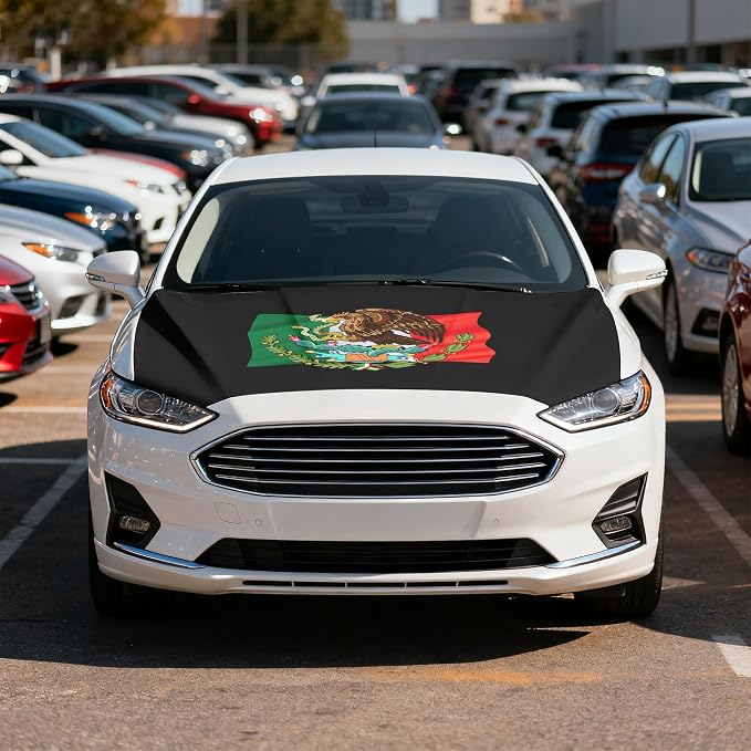 Mexico Flag Car Hood Cover, 4x5 Feet Car Bonnet Banner | Universal Fit, Elastic Polyester, Stretchable