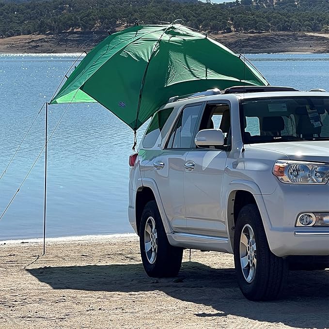 Kamp-Rite KAMPAWN319 SUV Sport Multi Use Outdoor Shade Shelter Tent Camping Awning w/ 3 Poles, 2 Legs, & Carry Bag, Jolly Green