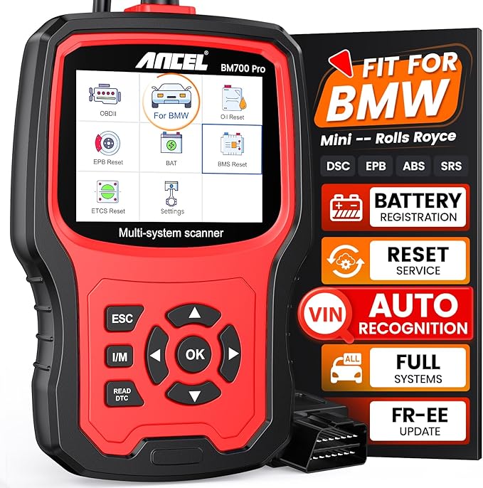 ANCEL BM700 PRO Fit for BMW Scanner - Battery Registration Tool, Code Reader for BMW/Mini/RR, Advanced OBD2 Scanner Auto V-I-N, Full System Diagnostic for BMW Scan Tool with All Reset Services (Red)