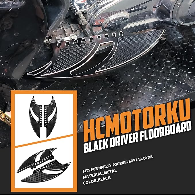 Motorcycle Driver Floorboard Front Rider Footboards Pedal CNC Foot Pegs Fit For Harley Touring Road King Road Glide Electra Glide Street Glide 1986-2025 Softail Dyna (Black)