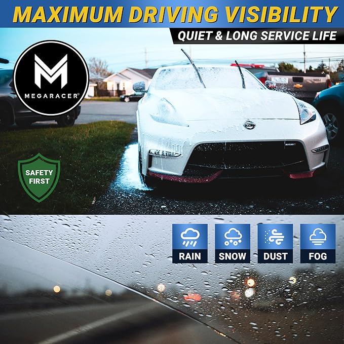 Premium Silicone Carbon Fiber Windshield Wiper Blades 26" & 19" - Patented All-Season, Quiet & Smooth Streak-Free Clean Wipe, OEM Quality, Front Automotive Replacement Wipers for Car & Truck (2 Pack)