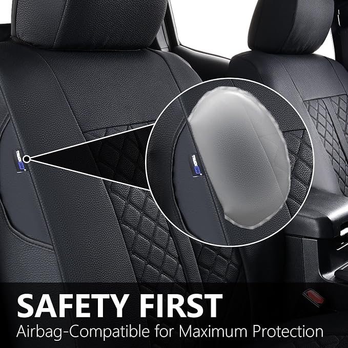 Truckiipa Custom for Toyota Tacoma Front Pairs Car Seat Covers, Leather Waterproof Truck Seat Cushion Covers Fit for 4th Gen 2024 2025 2026 Toyota Tacoma Double Crew Cab, Front Pair, Black