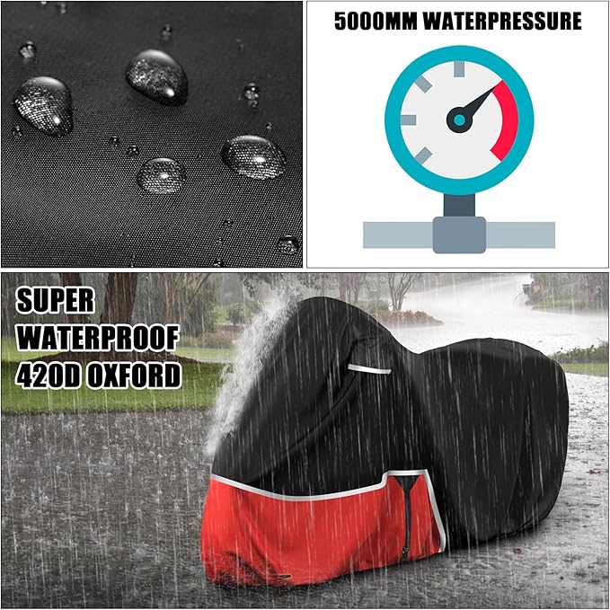 Waterproof Motorcycle Cover Replace for Honda Goldwing with Trunk Models, 420D Oxford Cloth GL1500, GL1800, Valkyrie Interstate Motorcycle Cover for Snow Rain Dust Protection