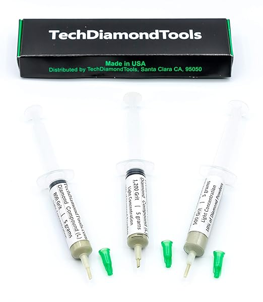 TechDiamondTools Kit of 3 Diamond Lapping Paste Polishing Compound USA Made 500 800 1200 Grit Lapping Compound for Rock Glass Metal Jewelry Resin Marble with 10% of Diamond Powder