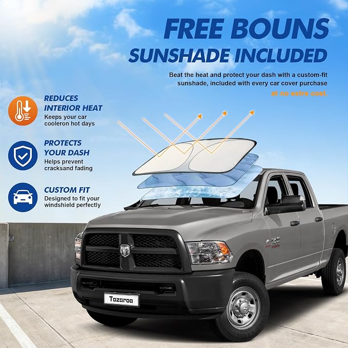 Car Cover Waterproof All-Weather,Heavy-Duty Outdoor Full Exterior Automobiles Truck(Length 243-250 inch) with Windshield Sun Shade Universal Fit Ford F-Series F-150, Tundra, RAM 1500 2500etc