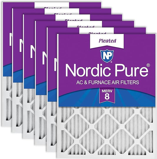 Nordic Pure 16x20x1 (15 1/2 x 19 1/2 x 3/4) Pleated MERV 8 Air Filters 6 Pack