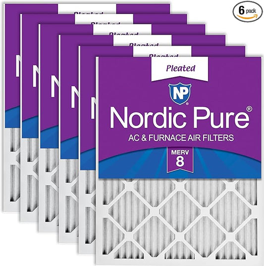 Nordic Pure 25x25x1 (Actual Size: 24 1/2 x 24 1/2 x 3/4) Pleated MERV 8 Air Filters 6 Pack