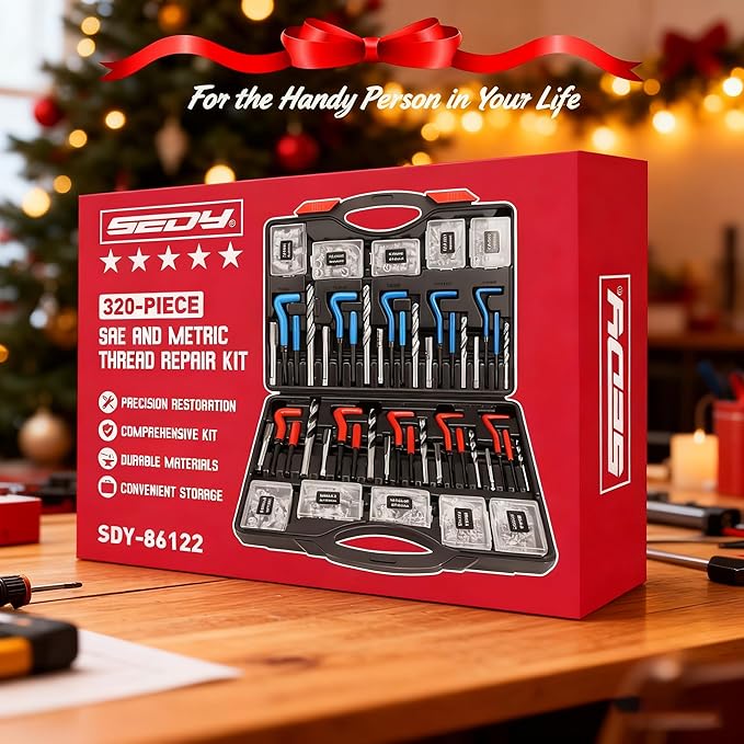 SEDY Helicoil Thread Repair Tool Kit: 320-Piece Metric SAE Heli Coil Rethreading Insert Drill Bits Spark Plug Automotive Engine Motor Stud Bolt Tap Universal Threaded Restorer Restoring Rethread