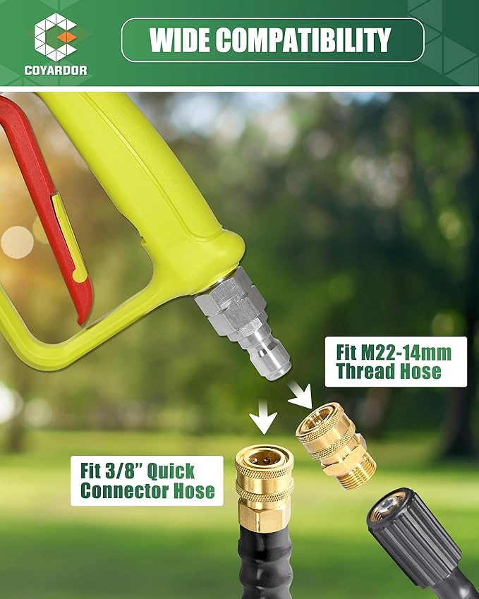 Pressure Washer Short Gun with Swivel 3/8" Male Plug & 1/4”Quick Connector Coupler - Comfortable Handle - Compatible with Foam Cannon for Car Wash 4000 PSI, Yellow