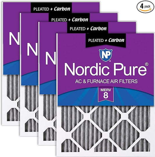 Nordic Pure 14x30x1 (Actual Size: 13 15/16 x 29 15/16 x 3/4) Furnace Air Filters MERV 8 Pleated Plus Carbon 4 Pack