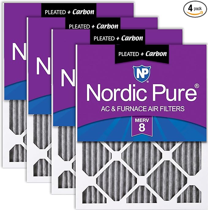 Nordic Pure 10x20x1 (Actual Size: 9 1/2 x 19 1/2 x 3/4) Furnace Air Filters MERV 8 Pleated Plus Carbon 4 Pack