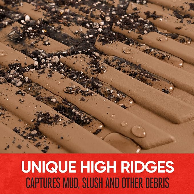 Motor Trend FlexTough Tortoise Rubber Car Floor Mats with Trunk Mat Cargo Liner, Front & Rear Combo Set fits Most Car SUV Van Coupe Sedan, Heavy Duty All Weather Trim to Fit Beige