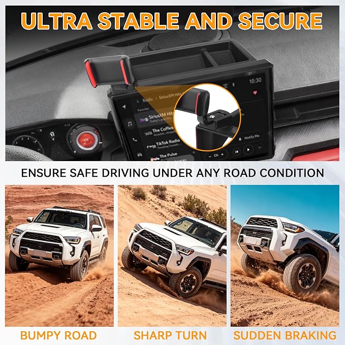 Phone Holder Dash Organizer Fit for Toyota Tacoma 2024-2026 | Fit for Toyota 4Runner 2025-2026 14 in screen, 360 Degree behind screen storage tray, not fit for 8 in screen