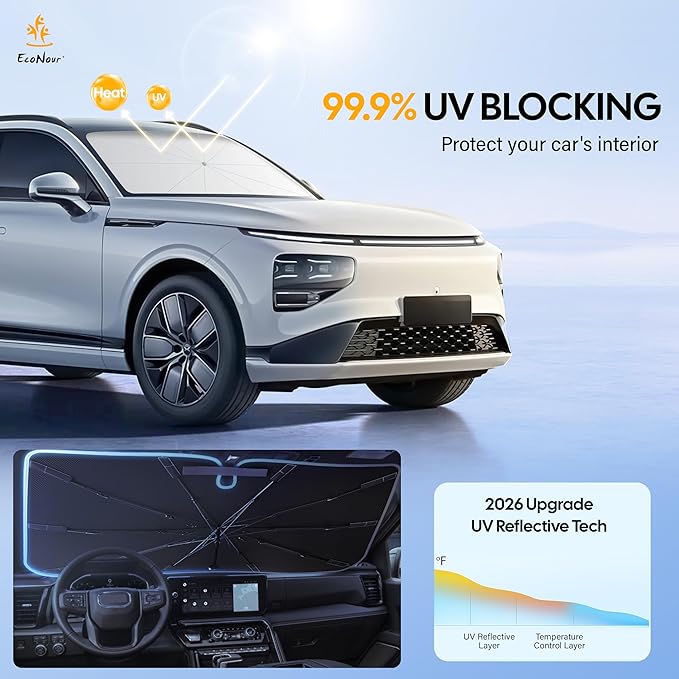 EcoNour Foldable Windshield Sun Shade & Window Tint Fit for 2014-2018 2019 2020 Nissan Rogue Sunshade, Front Car Window Shades Sun Visor, UV Protection, Heat Blocker, Car Accessories