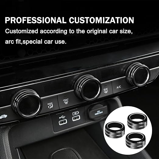 for Honda Civic Accessories 2026 2025 2022-2024 for CRV 2026 2025 2024 2023 for Acura Integra 2025 2024 2023 Hazard Light, AC Knob Cover, Air Vent, Radio, Push Start Button Cover Ring 11Pcs (Black)