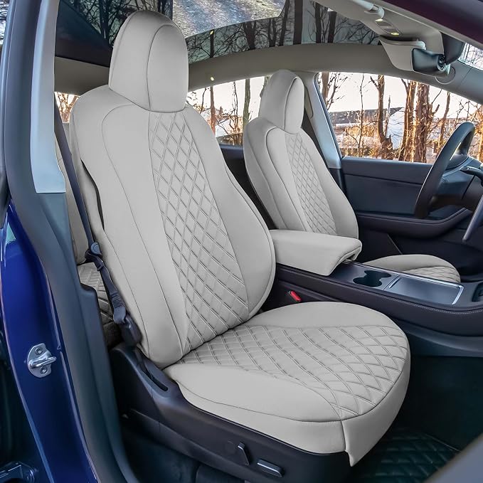 FH Group Custom Fit Car Seat Covers Specifically Made for 2020-2025 Tesla Model Y Ultraflex Neoprene Water Resistant Automotive Seat Covers - Full Set Solid Gray