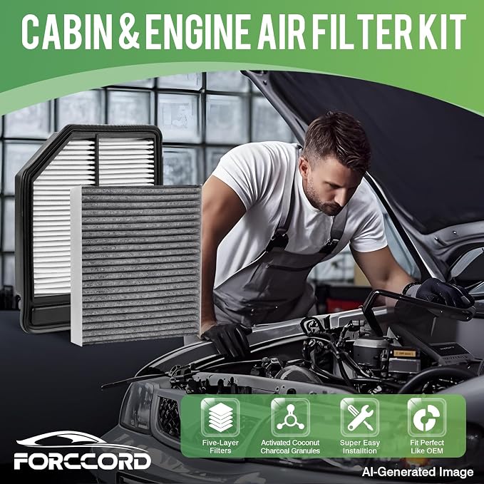 Cabin & Engine Air Filter Fit for Honda Civic 2006 2007 2008 2009 2010 2011 (1.8L) Activated Carbon Cabin Filter Replacement CF10134 CA10165 Car Accessories