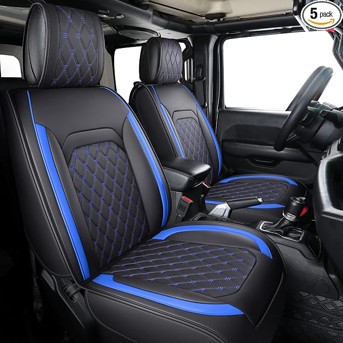 Aierxuan Jeep Wrangler JK JL 4-Door Seat Covers Full Set Custom Fit 2007-2026 Unlimited X Rubicon 392 Sahara Willys Sport High Altitude Truck Pickup Waterproof Leather(Full Set/Black-B)