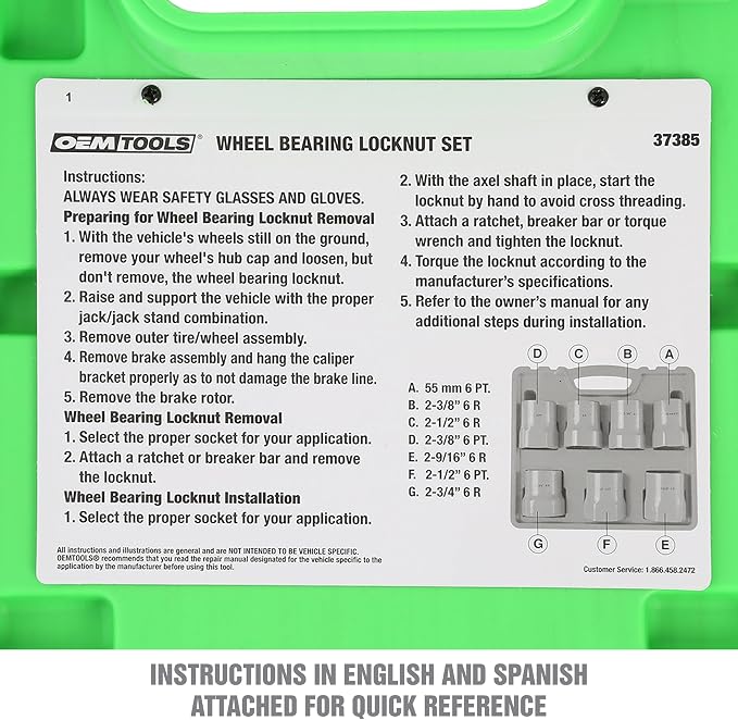 OEMTOOLS 37385 7 Piece Wheel Bearing Locknut Set, Remove and Install Wheel Bearing Locknuts, for Use with Many Dodge, Ford, and Toyota SUVs and Trucks