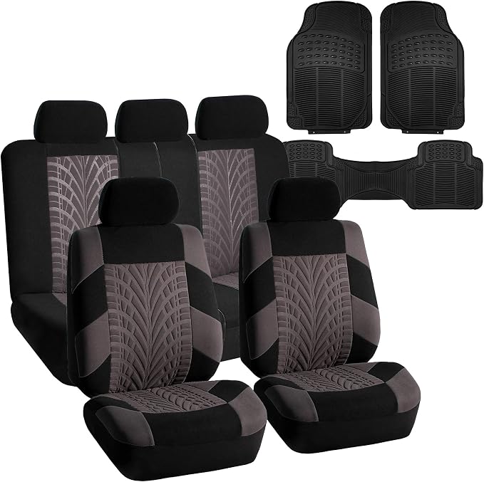 FH Group Travel Master Full Set Car Seat Covers– Universal Fit for Cars Trucks and SUVs (Gray) FB071115 + F11306