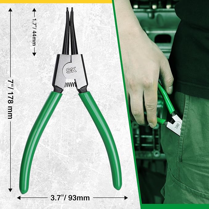 SK 7-Inch Snap Ring Pliers, External Circlip Pliers with Straight Jaw, Tip Diameter 0.07'', Premium CR-V Steel