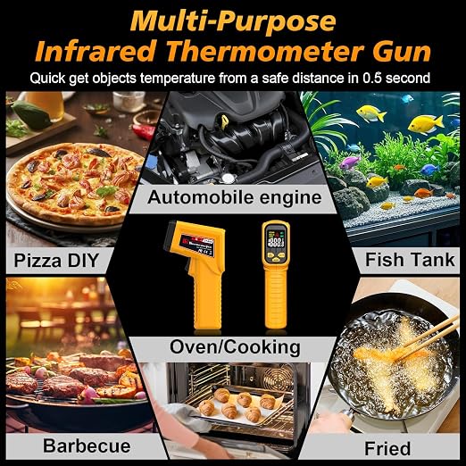 FKM Rechargeable Infrared Thermometer Gun,13-Point Laser Non-Contact Laser Thermometer Gun,High Precision,-58°F~1472°F,Digital IR Temperature Gun for Cooking,Griddle,Oven,HVAC,Automotive,Industrial