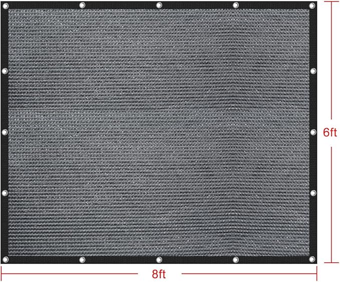 Shatex 90% Sun Shades for Patios 6X 8 ft Shade Fabric Sun Shade Cloth Taped Edge with Grommets Sun-Block Mesh Shade for Pergola Cover Canopy Grey, 12 Bungee Balls