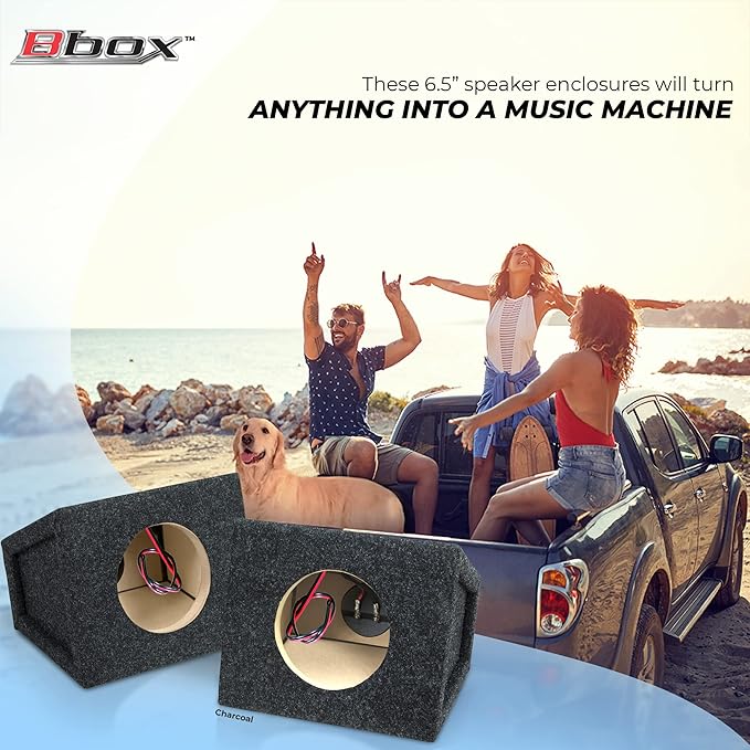 Bbox Pro Audio Tuned 6.5" Speaker Enclosures - Premium Speakers to Enhance Sound and Bass - Nickel Finish Terminals for Car or Truck - 18 Gauge Audio Cables - Speaker Set of 2 (Charcoal)