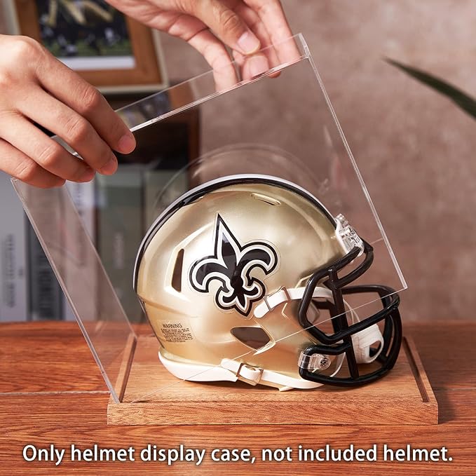 LITY Mini Helmet Display Case, No Assembly Required Acrylic Clear 1/2 Football Baseball Helmet Showcase, Solid Wood Base UV Protection Souvenirs and Collectibles Box, Ideal Gift for Sports Enthusiast