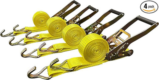 Ratchet Tie Down Straps, 2 in x 15 ft, 5,000 lb Breaking Strength, J-Hook, 4-Pack
