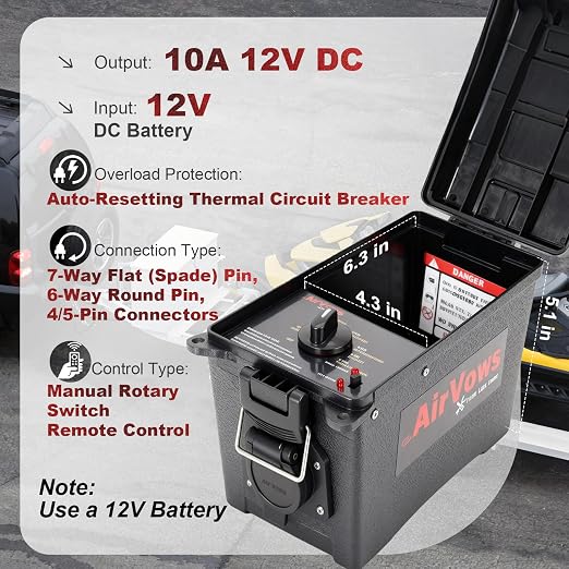 Trailer Light Tester Box with Remote Control Function,98FT Max Remote Range,7-Way Flat (Spade) Pin,6-Way Round Pin,4/5-Pin Connectors,Waterproof Case,Battery not Included,Must use 12V Battery