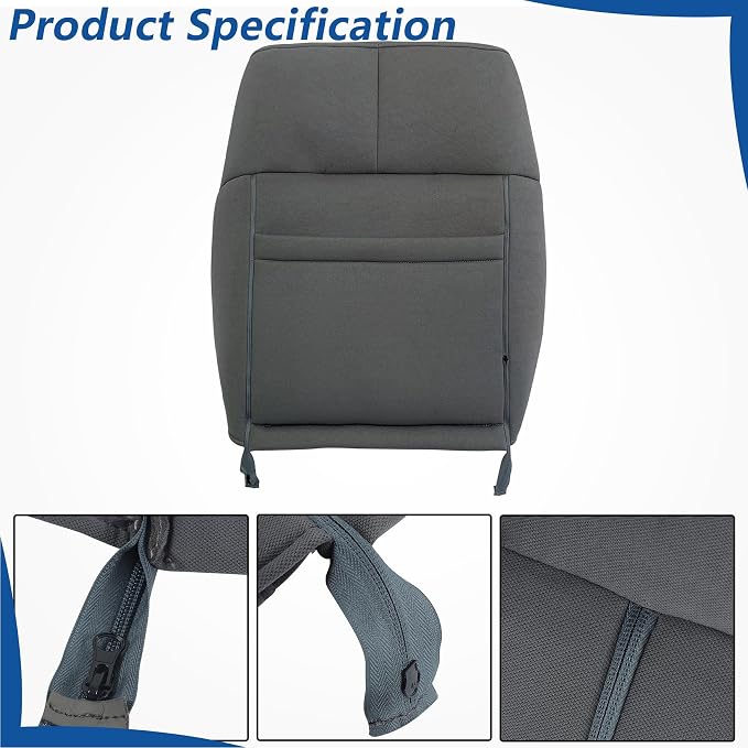 WFLNHB Cloth Front Driver Side Bottom and Top Lean Back Seat Cover Gray Replacement for F250 F350 F450 F550 XL XLT 2011-2016 Not Replacement for F150