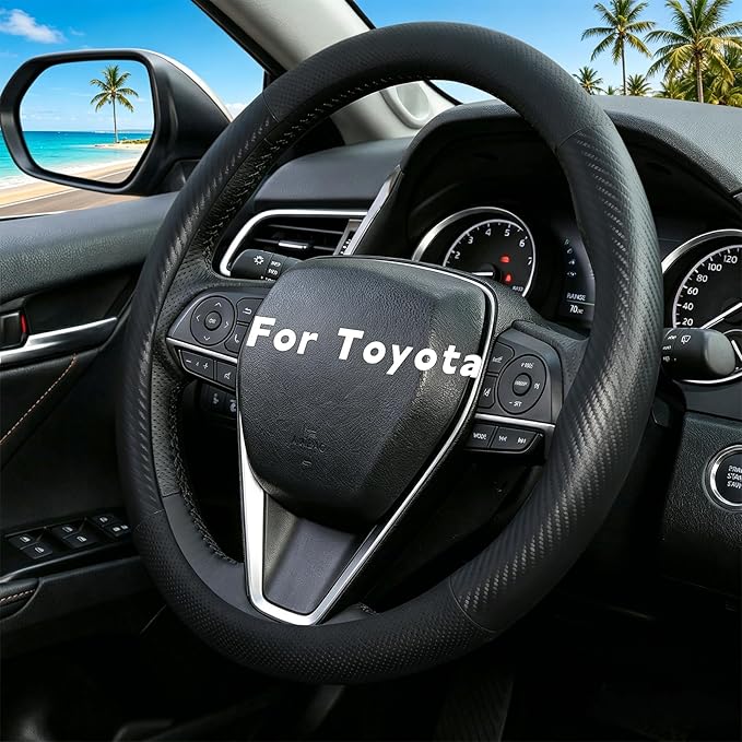 Steering Wheel Cover for Toyota Camry, Tacoma, RAV4, Corolla, Highlander, Sienna, Avalon, Prius, Standard Size 14.5-15" (Matte Carbon Fiber)