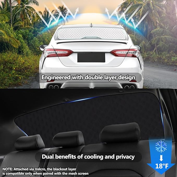 ZATOOTO Toyota Camry 2018-2023 Rear Windshield Sunshade Back Window Sunshield Double Layer for Sunshade and Privacy Offer Great Visibility Sun Blocker Back Window Sunshade