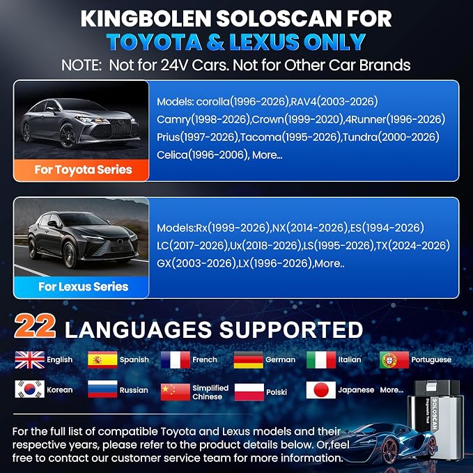OBD2 Scanner Bluetooth for Toyota & Lexus, KINGBOLEN SOLOSCAN Bidirectional Full System Diagnostic Tool with Reset Services & Active Tests, Lifetime Updates, iOS & Android App Required, AutoVin