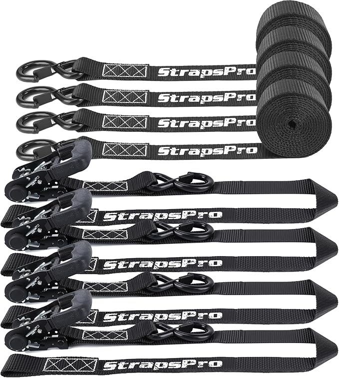Ratchet Straps, 1.5'' x 16FT - 4400lb Break Strength Tie Down Strap Ratchet Heavy Duty, 4 Pack Cargo Straps Ratcheting with Integrated Soft Loops Truck Strap for Motorcycle, Car, ATV, UTV