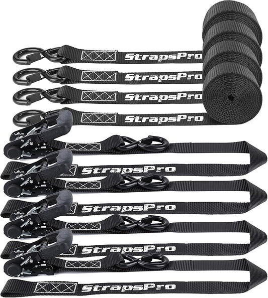 Ratchet Straps, 1.5'' x 16FT - 4400lb Break Strength Tie Down Strap Ratchet Heavy Duty, 4 Pack Cargo Straps Ratcheting with Integrated Soft Loops Truck Strap for Motorcycle, Car, ATV, UTV