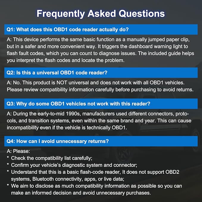 JOPLAY OBD1 Scanner and Code Reader ONLY Compatible with GM 1982-1995 Vehicles, ECM ABS Diagnostic Scan Tool with Instructions in English, Spanish, and French (Blueblack)