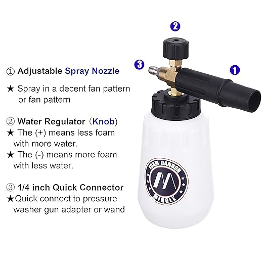M MINGLE Foam Cannon for Pressure Washer, Gutter Cleaner Attachment, with 5 Nozzle Tips, 1/4 Inch Quick Connector