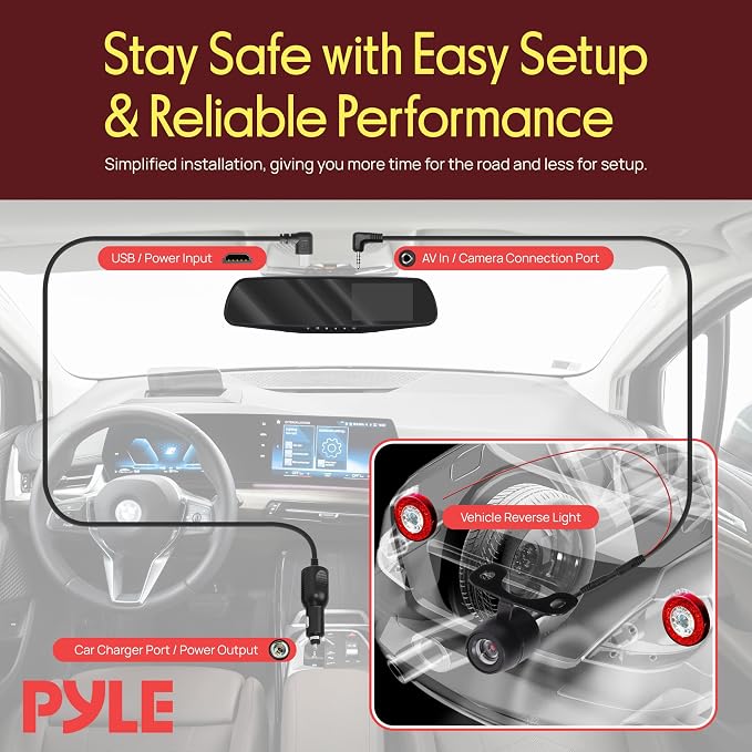 Pyle Dash Cam Rearview Mirror - 4.3” DVR Monitor Rear View Dual Camera Video Recording System in Full HD 1080p w/Built in G-Sensor Motion Detect Parking Control Loop Record Support - PLCMDVR49