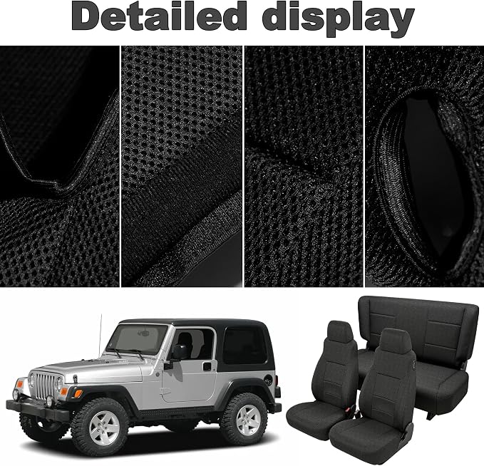 Custom Seat Covers for Jeep Wrangler TJ 2003-2006 & for Jeep Wrangler Unlimited 2004-2006 Heavy Duty Cloth Protector Interior Accessories，Waterproof & Machine Washable - Black（Full）