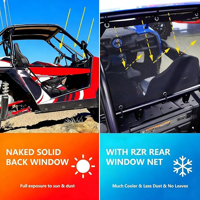 Window Net Roll Cage Mesh Net Guard Front Rear Right and Left Window Shade Shield Cover Door Scratch Prevention Compatible for UTV Polaris RZR 570 800 1000 900 RZR XP Turbo 2015-2019 2 Seater
