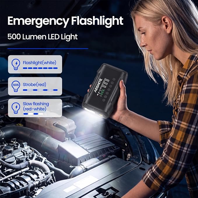 Jump Starter with 150PSI Air Compressor, Multi-Functional Portable Car Battery Booster for Vehicle Battery Jump Start, 4 in 1 Tire Inflation, Device Charging and LED Light