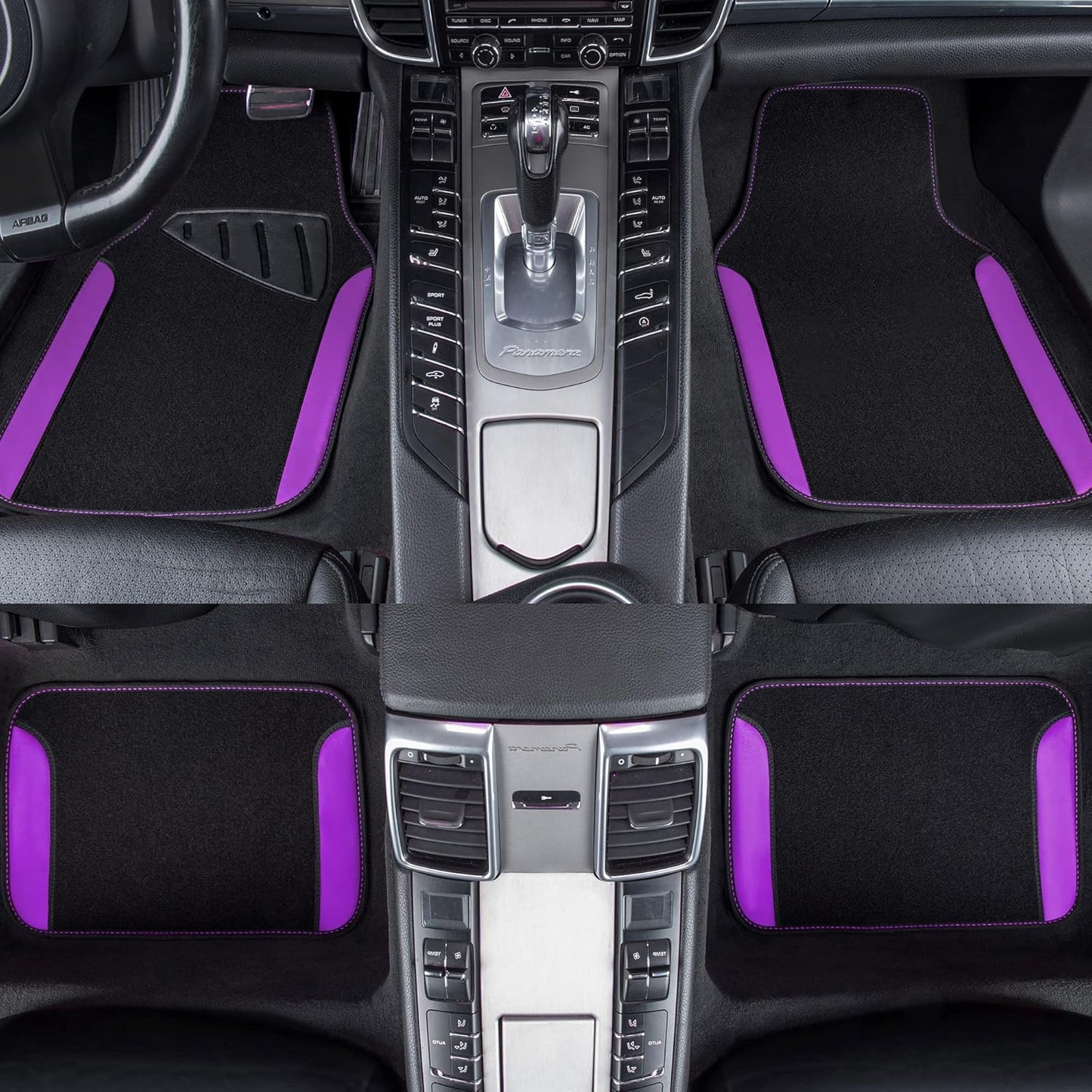 CAR PASS Waterproof Universal Fit Car Floor Mats, Faux Leather Car Carpet Mats with Anti-Slip Nibbs Backing & Driver Heel Pad Fit for SUV,Vans,sedans, Trucks,Set of 4pcs for Women (Black with Purple)