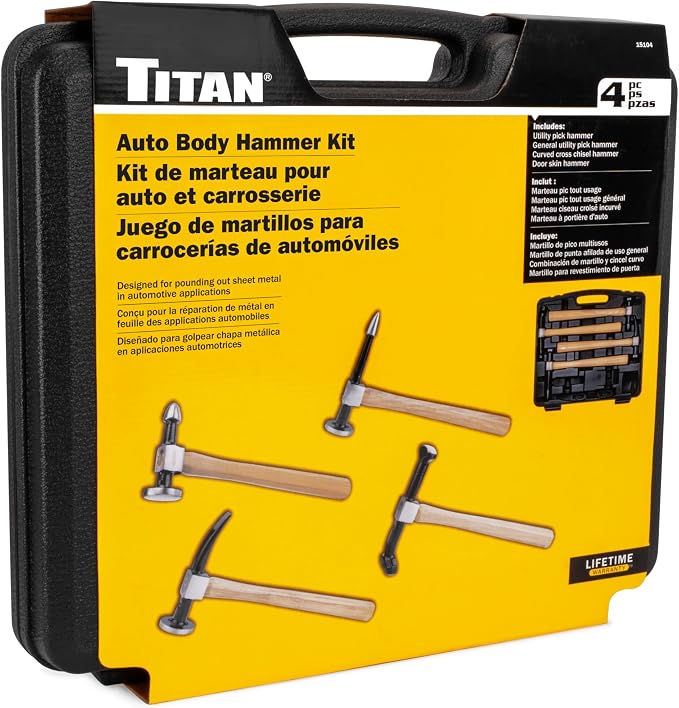 Titan 15104 4-Piece Professional Auto Body Hammer Set, High-Density Hickory Wood Handles