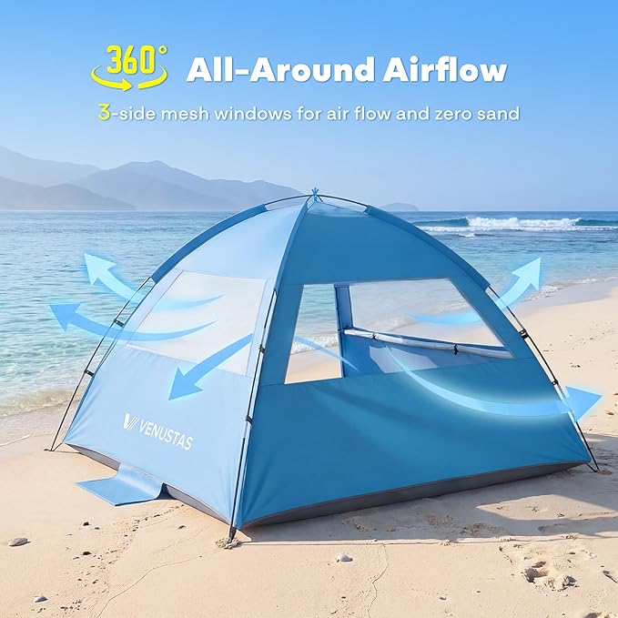 Venustas Beach Tent Sun Shelter for 3/4/6/8 Person, UPF 50+ UV Protection Beach Canopy, Lightweight and Easy Setup Cabana, Portable Shade Tent